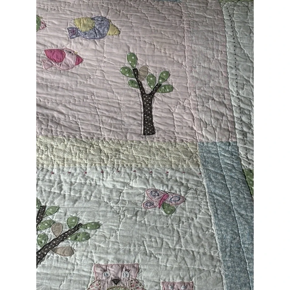 Pottery Barn Kids Hayley Floral Owl Birds FULL Size Quilt Blanket Pink VGUC